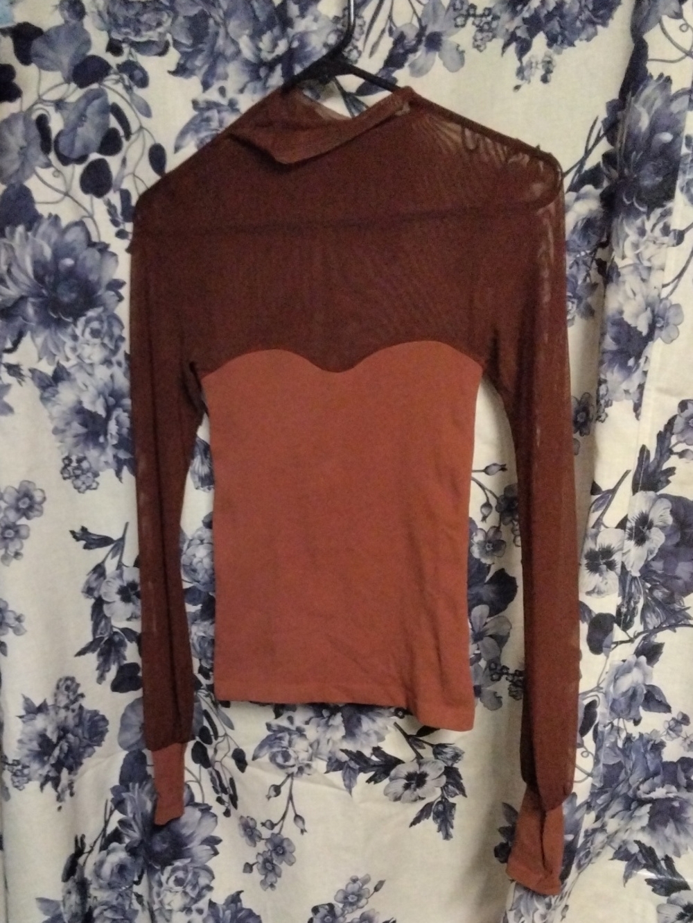 Free People Rust Brown Sheer Yoke Long Sleeve Top